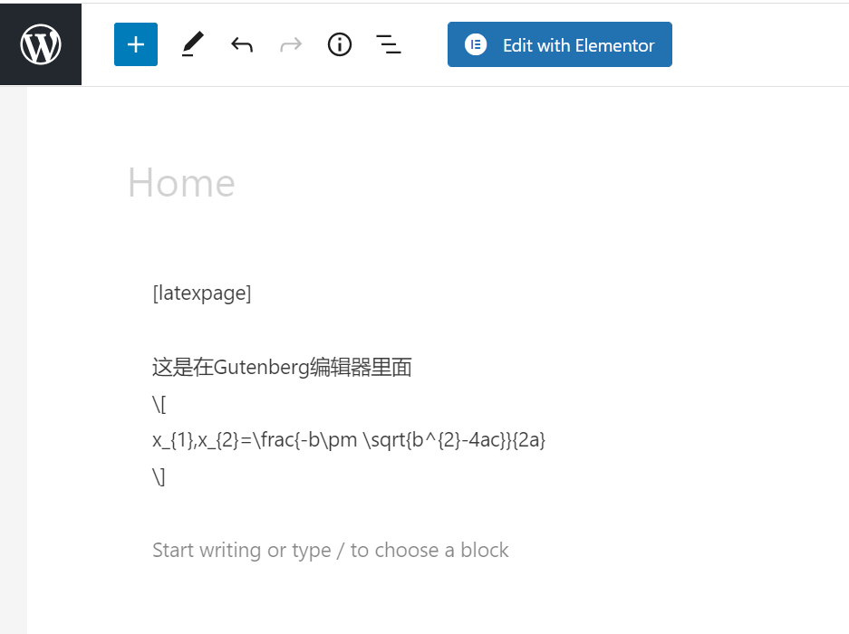 wordpress里输入二次一元方程求根公式