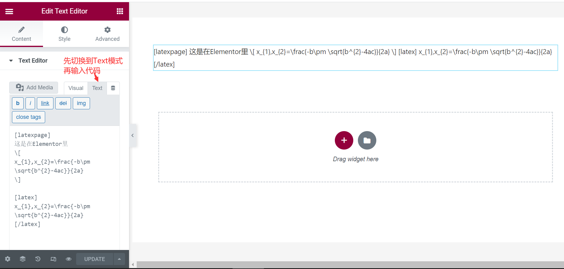 Elementor输入数学公式不成功